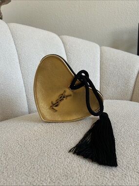 Saint Laurent Metallic Gold Heart Coin Purse with Black Tassel